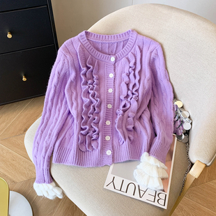 明星同款粉色麻花毛衣开衫女上衣针织衫内搭绞花外套2025秋冬新款