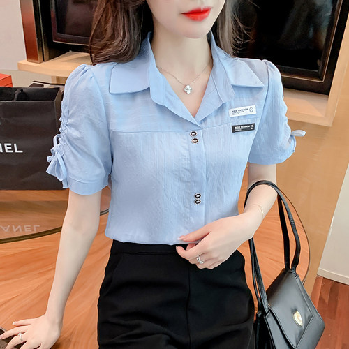 实拍2022夏季短袖衬衫设计感套头