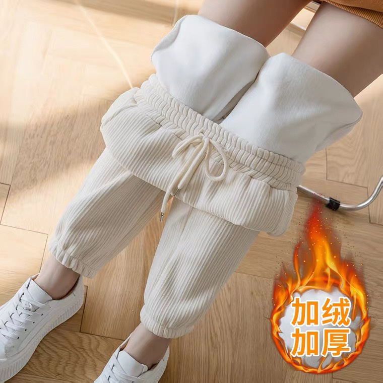 150小个子灯芯绒裤子女秋冬155搭配奶奶束脚裤哈伦加绒休闲女裤XS