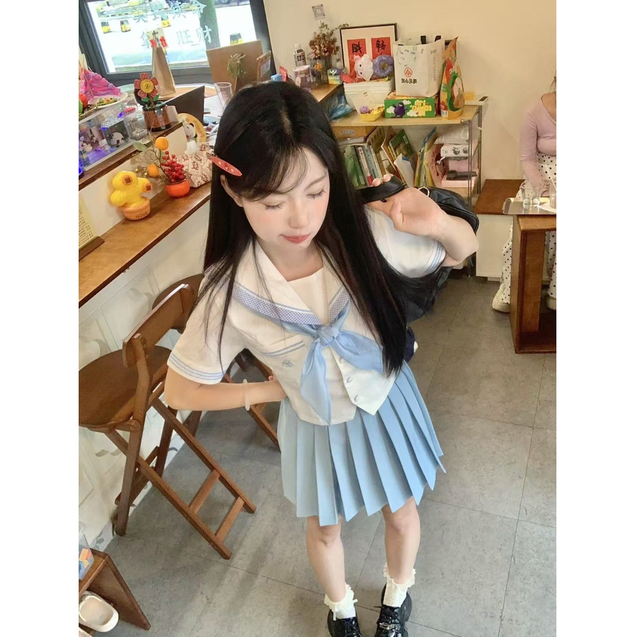 足浴养生技师工作服女按摩会所制服两件套装日系JK水手服学院风夏