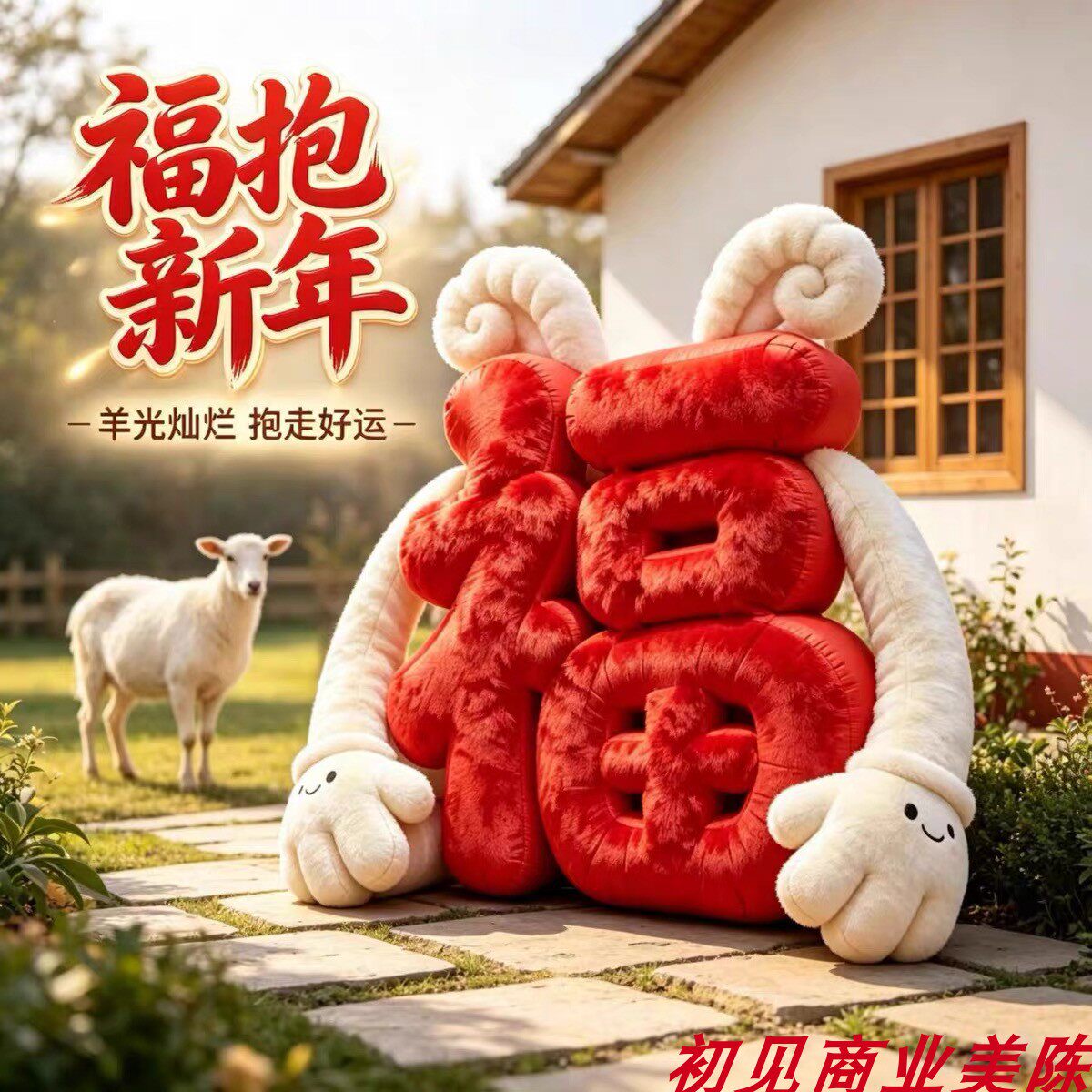 网红毛绒福字抱抱墙拍照道具定制