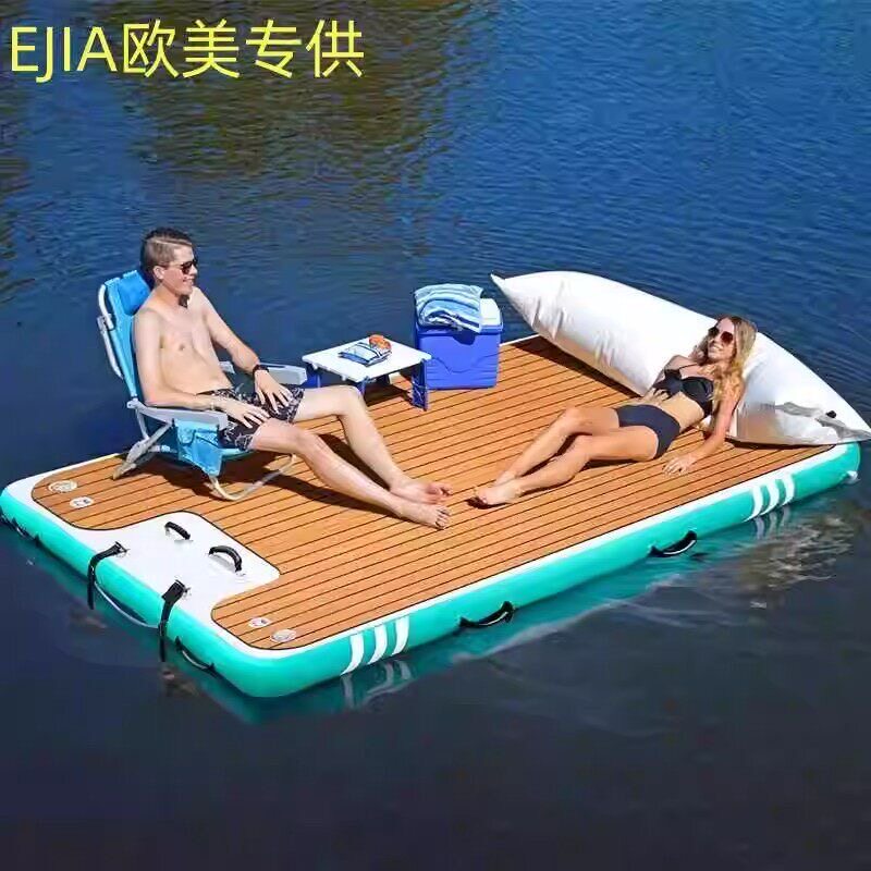户外水上浮台游泳充气浮排海面休闲浮床摩托艇码头漂浮垫钓鱼平台