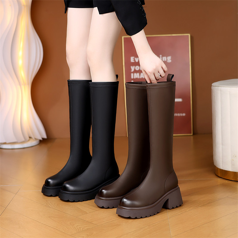 长筒靴女2025年秋冬季新款时尚厚底舒适增高6厘米小个子不过膝靴