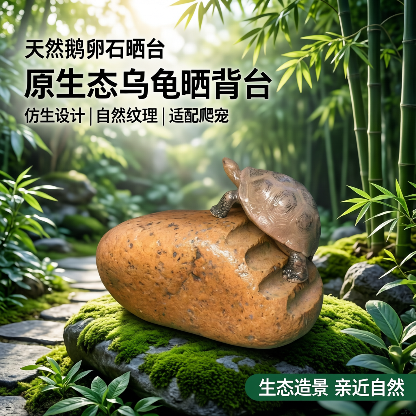 乌龟晒台石头天然鹅卵石爬台观景石扁平造景爬石晒背台原生态造景
