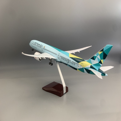 787-10阿提哈德绿钻石航空模型43cm带灯带轮子仿真静态航模摆件