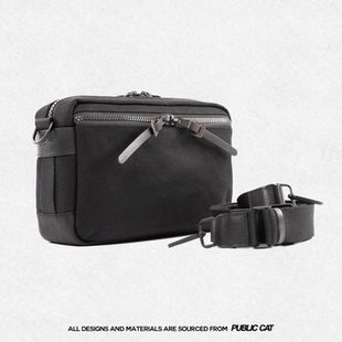 PUBLICCAT公务猫小众设计师邮差休闲黑色帆布多功能单肩斜挎男包