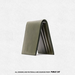 PUBLICCAT公务猫小众轻奢极简主义头层牛皮纯色折叠短款真皮钱包