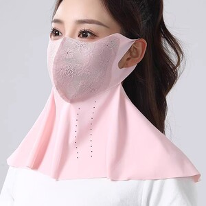 长款护颈防晒蕾丝夏季面纱一体式全脸高颜值防紫外线立体冰感面罩