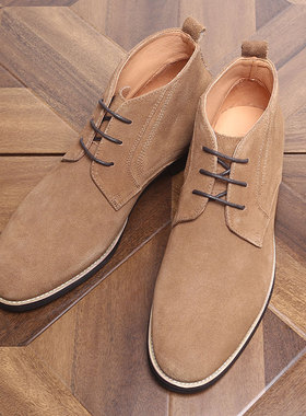 欧美复古反绒牛皮短靴 复古商务休闲皮鞋意大利高帮男士沙漠靴