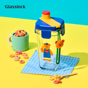 Glasslock&wigglewiggle联名卡通印花玻璃水杯家用新款手提杯子