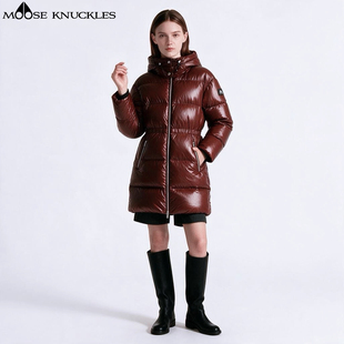 Moose Knuckles 小剪刀 纯色亮面连帽中长款羽绒服 女款 M34LP2