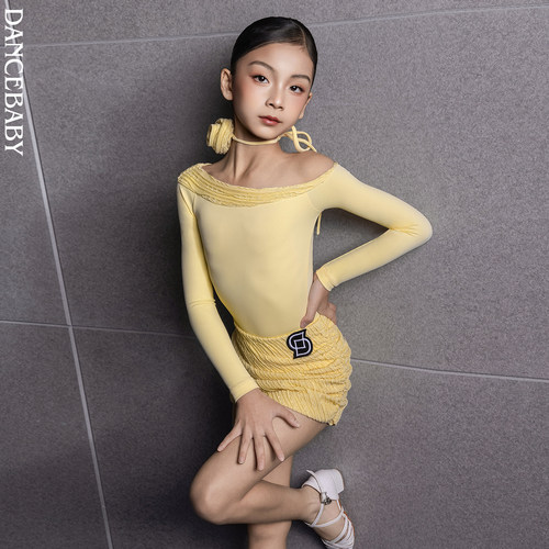 Dancebaby拉丁新款2026女童训练服斜肩包臀分体练习服套装D98