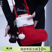 Dancebaby拉丁舞运动时尚 斜跨小包包圣诞靴羊羔毛包包D90
