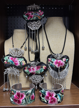 苗族新款非遗手工刺绣苗绣原创项圈饰品挂件苗银锁骨链民族风