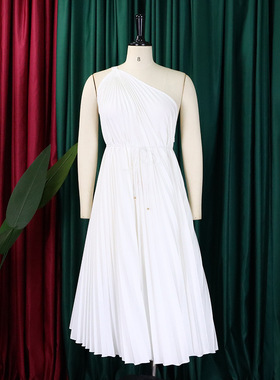 plus size dress women big size solid color One Shoulder red