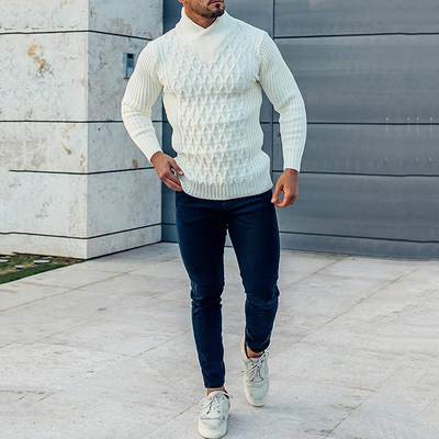 autumn winter Men's solid color long sleeved knitted sweater