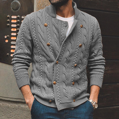 men's Sweaters solid color double breasted knitted jackets