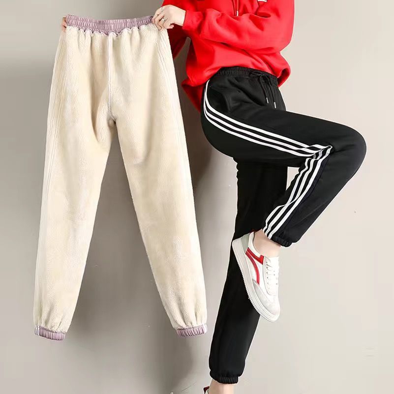 Casual pants Women's winter plush warm sweatpants哈伦运动裤