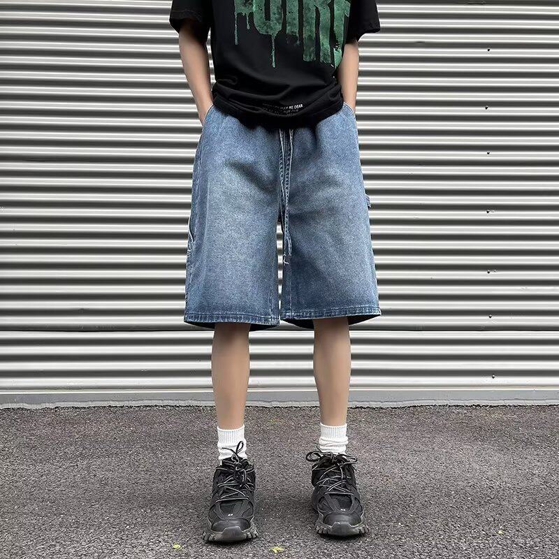 Men's jeans Shorts Baggy High Blue male's Pants 男牛仔短裤子