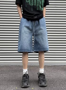 Men's jeans Shorts Baggy High Blue male's Pants 男牛仔短裤子