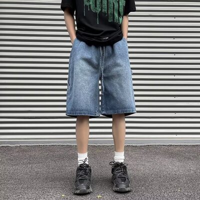 Men's jeans Shorts Baggy High Blue male's Pants 男牛仔短裤子