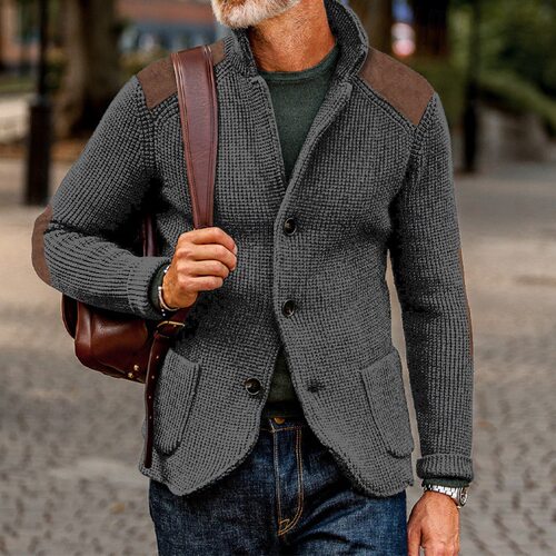Men's leisure PU spliced lapel sweater jackets plus size