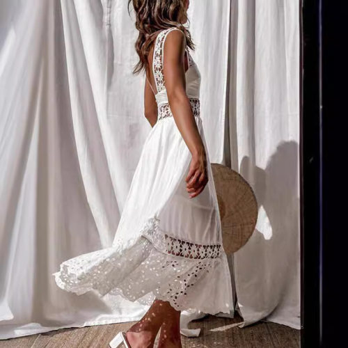Ladies' lace sleeveless patchwork long dresses women's skirt