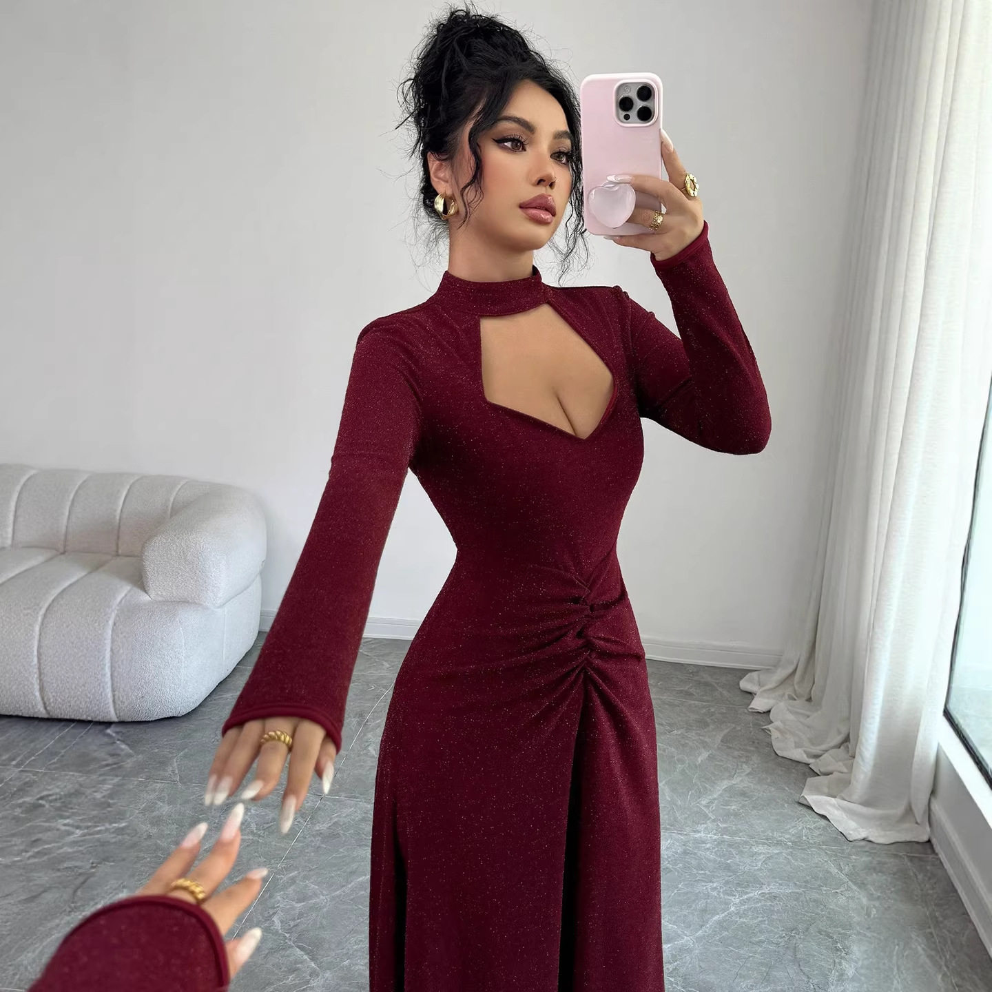 Spicy girl wrapped hip long sleeved dress 辣妹包臀长袖连衣裙