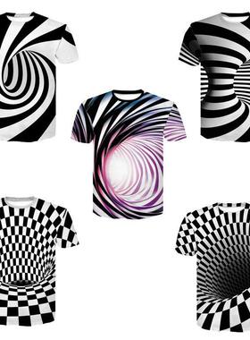 3D effect printed crew neck short sleeves3D效果印花圆领短袖