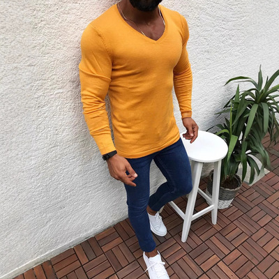 male sweaters long sleeves o neck shirts men's slim pullover