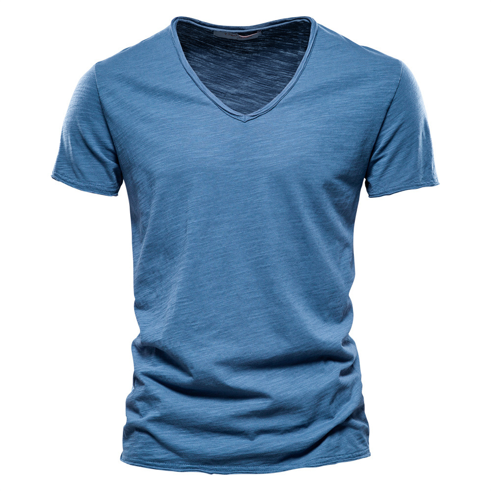 2023 Men's top plain cotton V-neck short-sleeved T-shirt 男装 T恤 原图主图