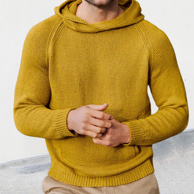 Men's hooded knitted solid color collar long sleeves sweater
