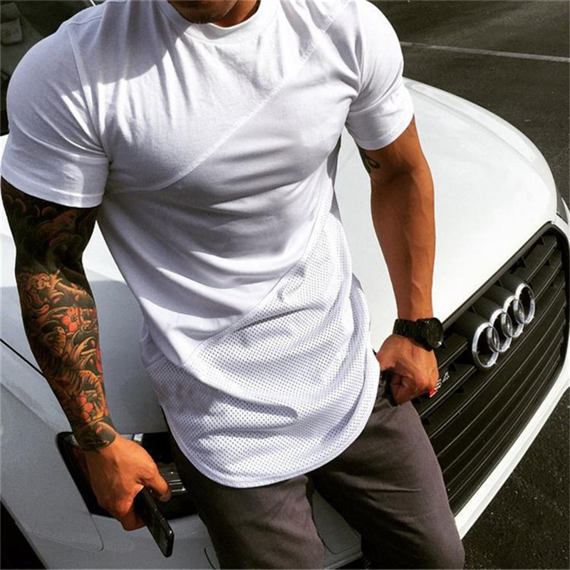 2023 white men's long T-shirt sports fitness short sleeves 男装 T恤 原图主图