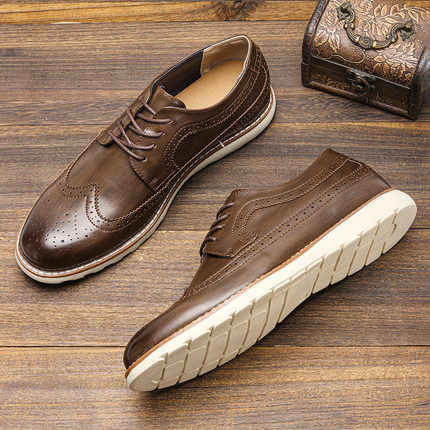 男士春夏舒适皮革运动鞋Classic Brogue leather sneakers shoes