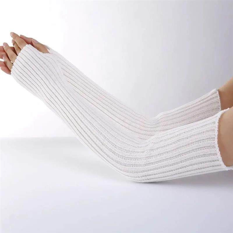 Women Knitted Arm Warmers Long Fingerless Gloves Winter Goth