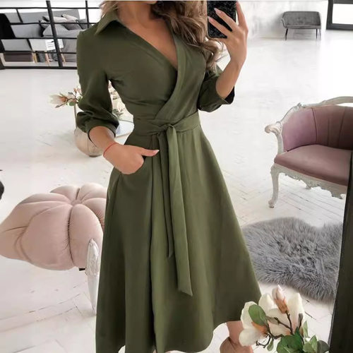 短袖V领印花包臀女Long Sleeve V-Neck Printed Hip ladies Dress