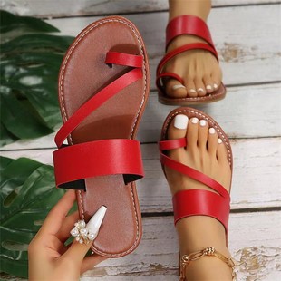 ladies sandals 女平底圆头套趾凉拖鞋 Slippers shoes women Plus