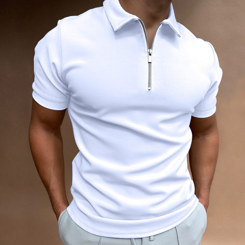 男装时尚纯色暗条纹短袖Polo衫翻领修身T恤潮Men polo shirt