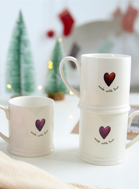 出口英国紫色渐变爱心made with love陶瓷马克杯咖啡杯水杯子早餐