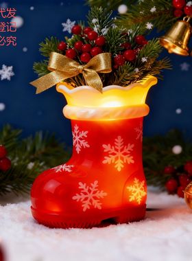跨境圣诞袜子靴子小夜灯花瓶笔筒树脂摆件圣诞节布置家居装饰可爱