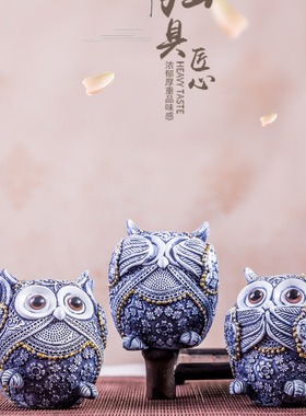 厂家直销zakka杂 迷你动物搁板摆设萌萌哒复古陶瓷猫头鹰家居摆件