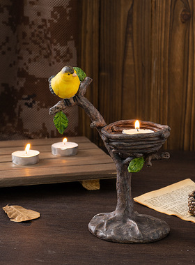 跨境新品复古鸟巢烛台树脂工艺品摆件家居客厅餐厅蜡烛台装饰品