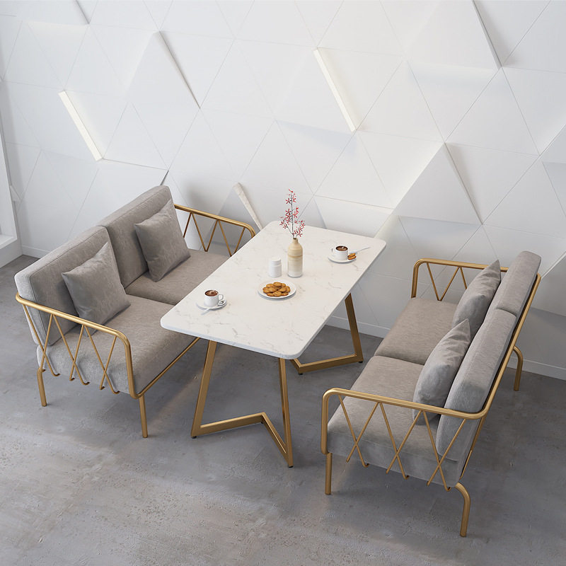 网红奶茶店咖啡厅桌椅组合简约服装店酒吧休闲铁艺卡座双人小沙发