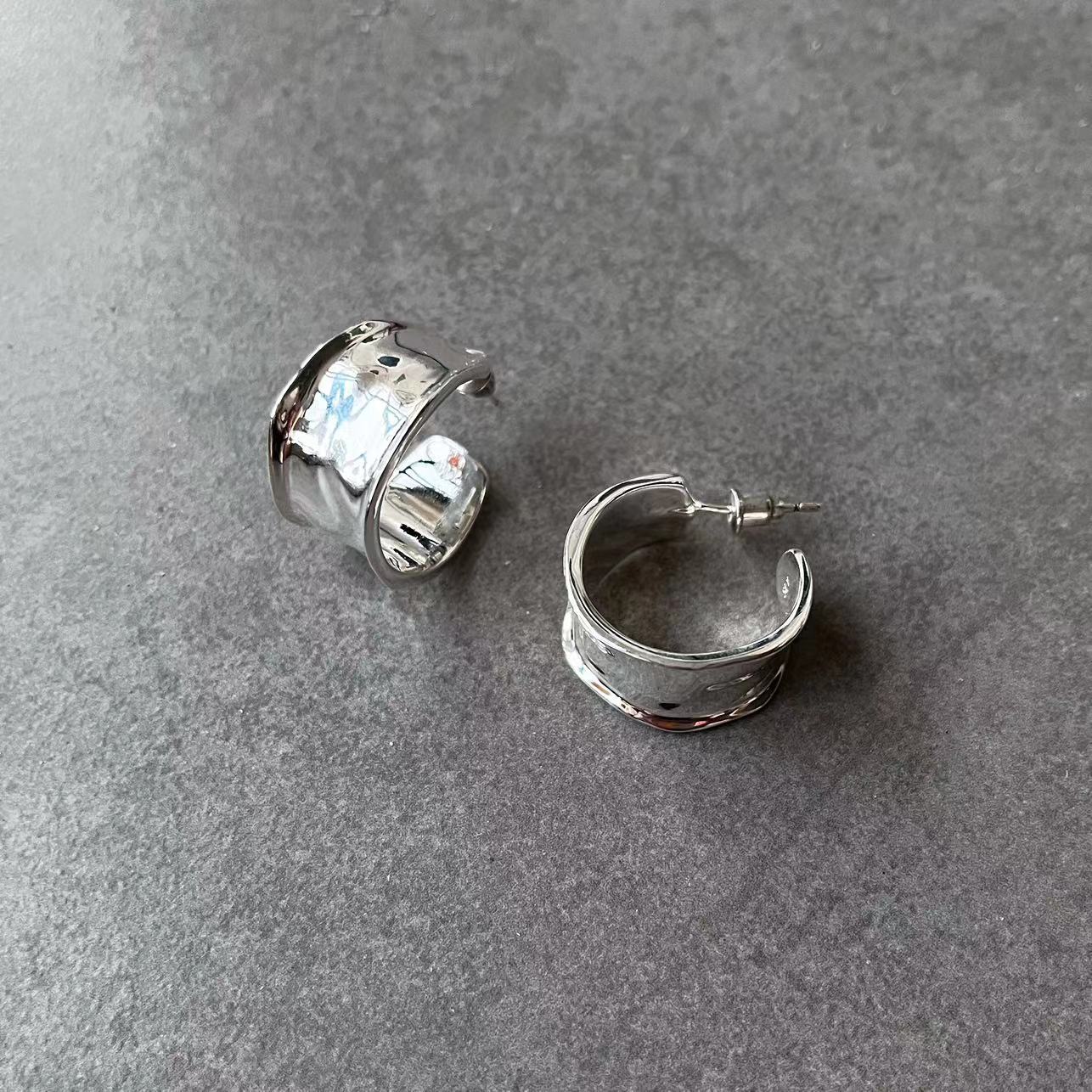 日系铜镀银女不规则c形耳环