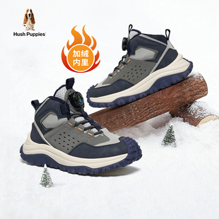 暇步士儿童鞋加绒运动鞋冬季爆款高帮旋转扣棉鞋保暖防水雪地棉靴
