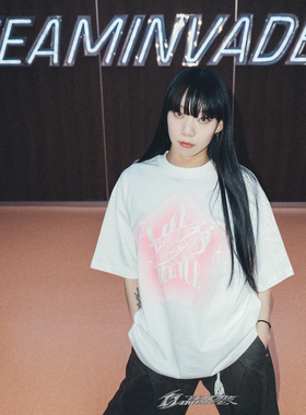 TeamInvader/TI舞团星芒闪耀短袖T恤宽松圆领白色休闲情侣T05G002