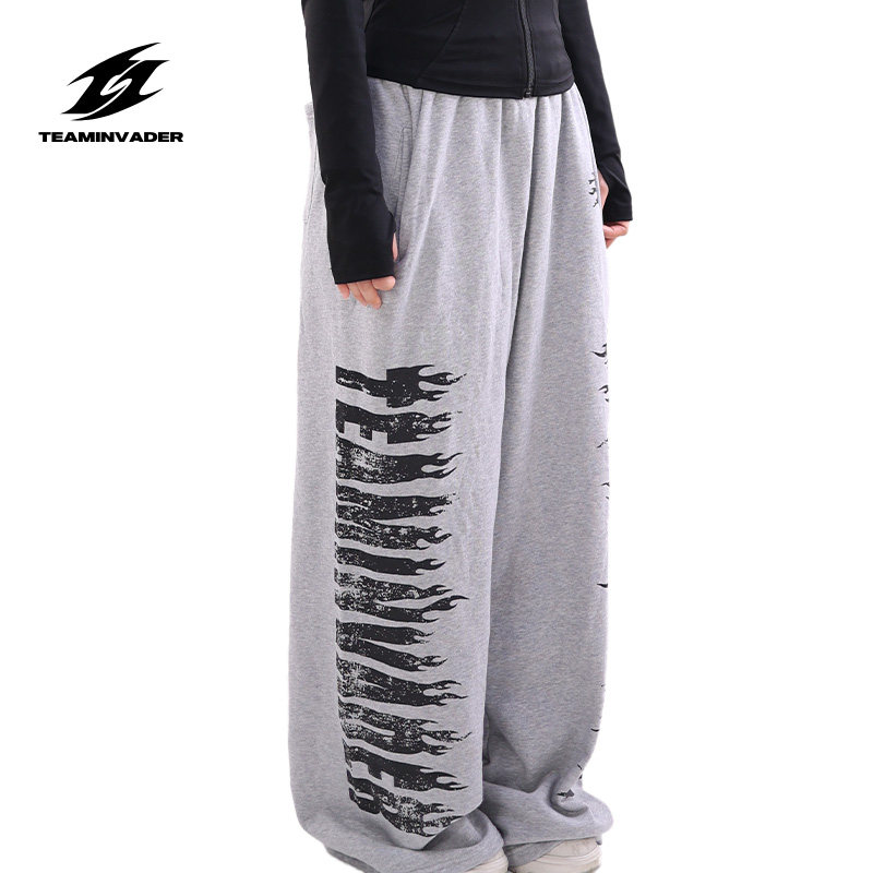 TI舞蹈秋冬新潮牌火焰卫裤运动休闲街头风长裤男女爵士舞阔腿裤子