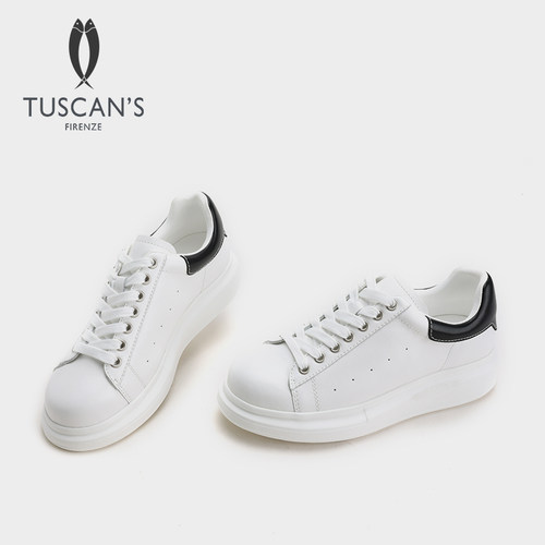 TUSCAN'S休闲厚底真皮男女同款小白鞋休闲鞋板鞋双鱼女鞋