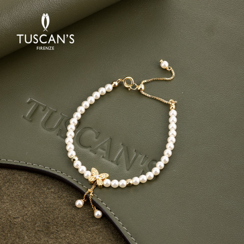 TUSCAN'S仿珍珠蝴蝶吊坠抽拉式精美手链女气质
