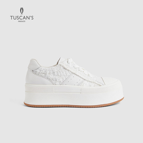 TUSCAN'S【专柜同款】厚底增高小白鞋圆头耐磨休闲鞋TS双鱼女鞋